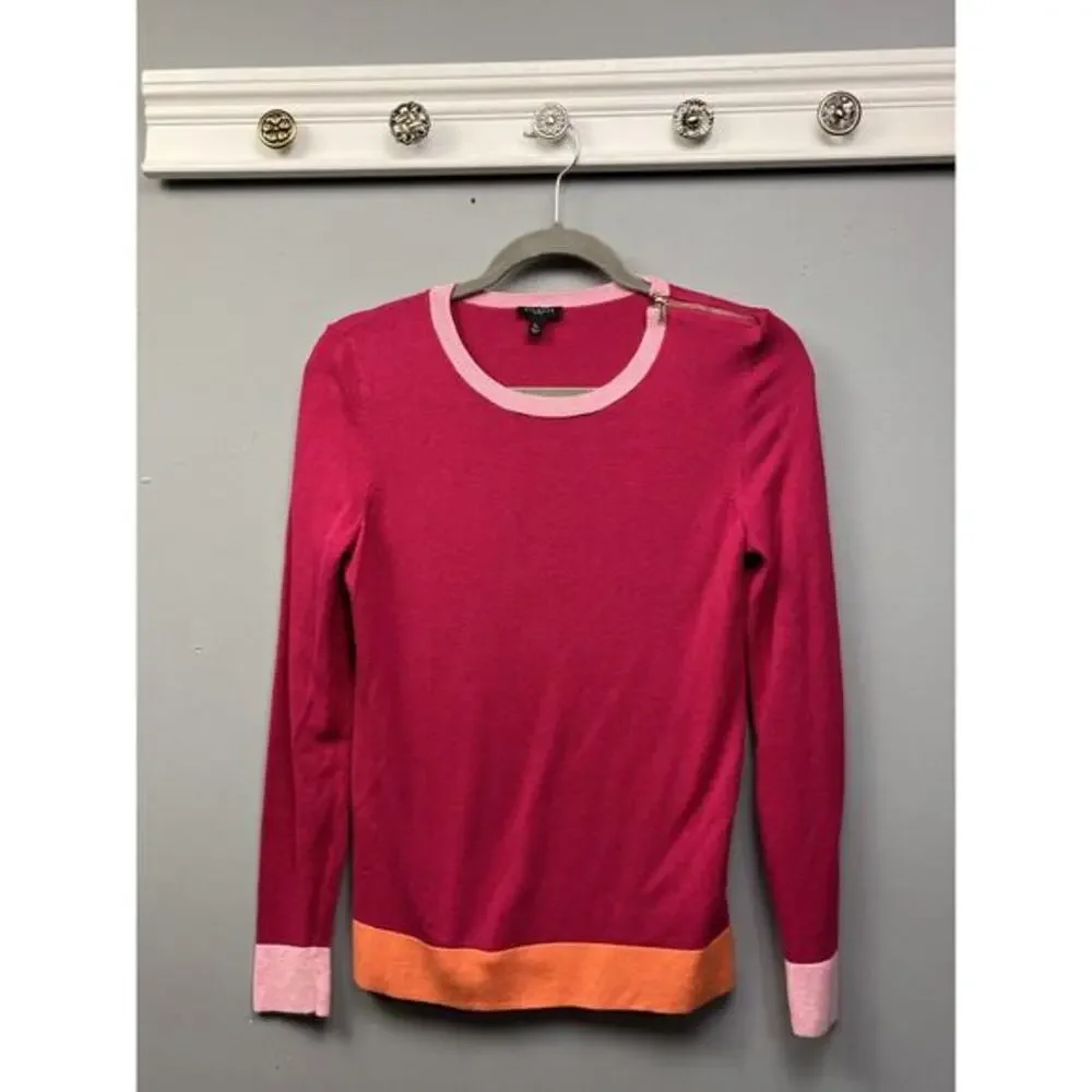 Talbots Sweater Womens Small Petite Angora Blend Zipper accents Pink‎ Orange